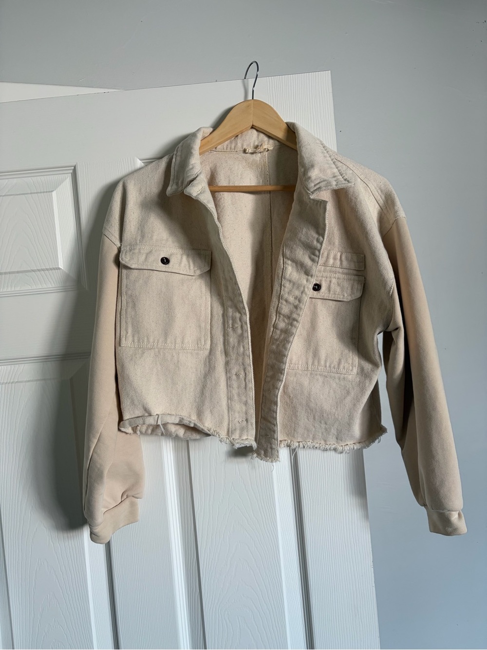 Roolee Cropped Neutral Beige Jean Jacket
